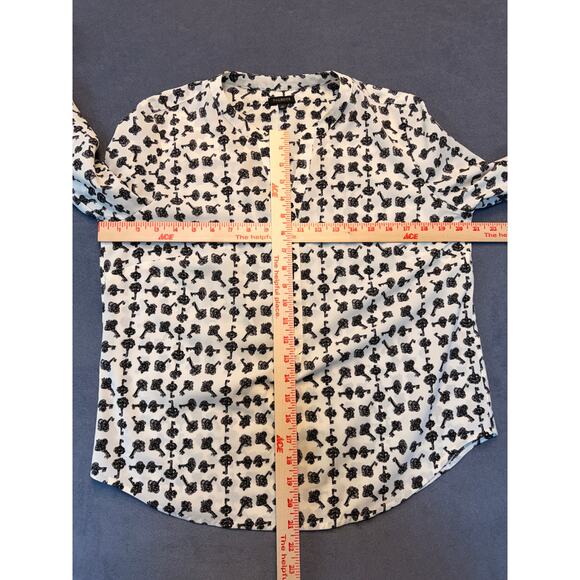 Talbots Cream "key" Print Tunic V-Neck Henley Womens Med Cream/Black Flowy - Picture 2 of 6